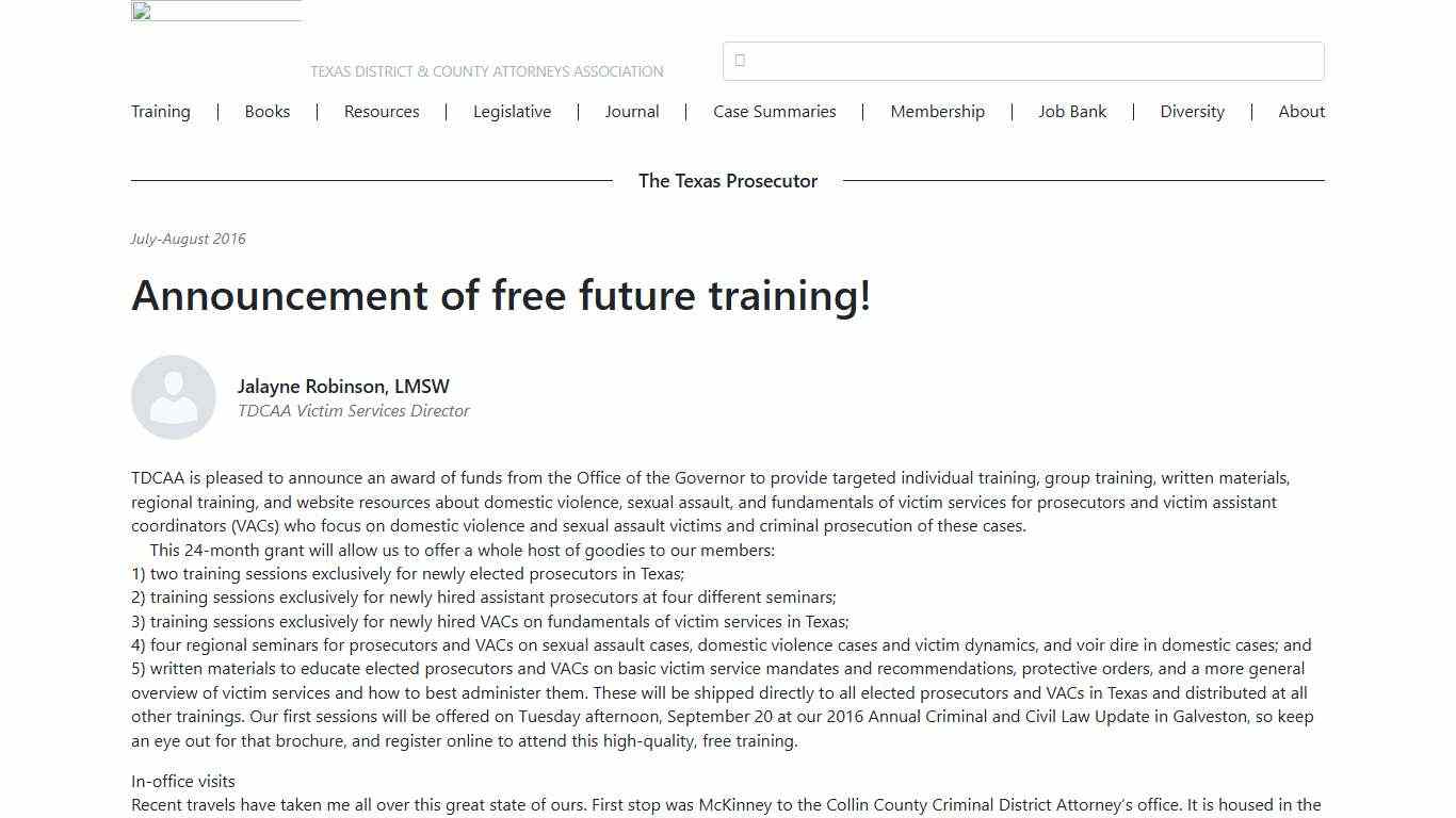 Announcement of free future training! Texas District & County Attorneys Association